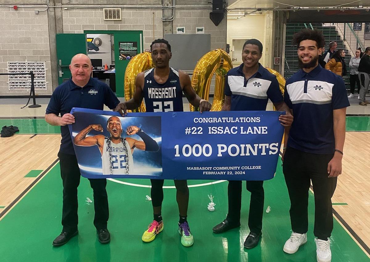 Join us in celebrating #22 Issac Lane's incredible achievement! As a sophomore at Massasoit Community College, he's just hit the monumental 1,000 point career milestone.