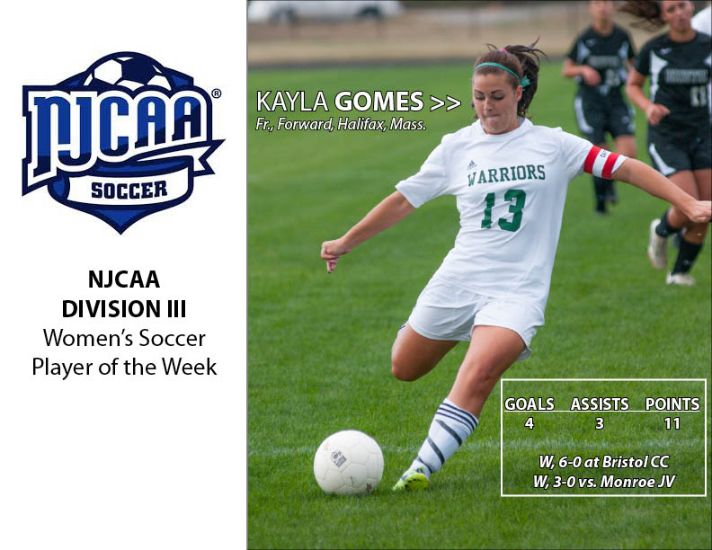 Massasoit’s Kayla Gomes Named NJCAA Women’s Soccer Player Of The Week